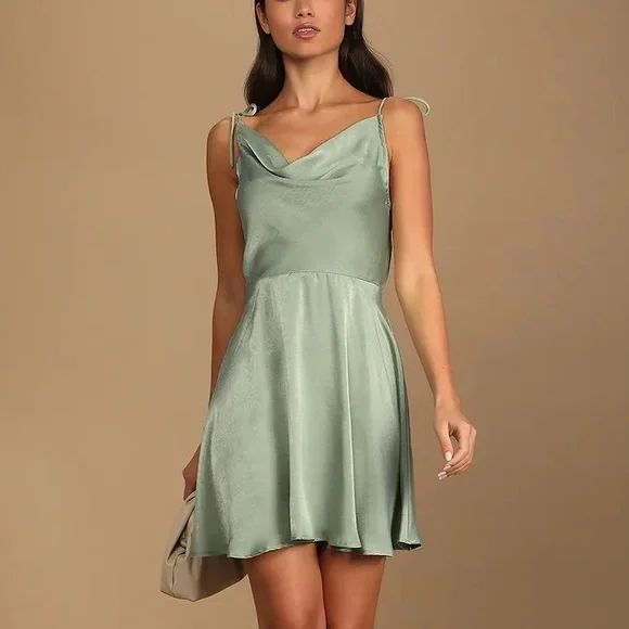 Sage Green Satin Tie-Back Mini Dress